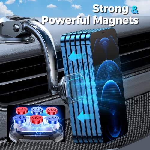 ADIUPUL Magnetic Phone Holder for Car, [Super Strong Magets & Ultra Stable] Suction Magnetic Car Mount Aluminium Alloy Structure, Handsfree Dashboard Window Car Mount Compatible with All Phones