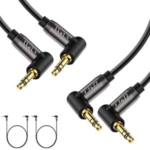 j&d (2 pack gold plated 3.5mm stereo audio aux cable 90 degree right angle compatible for iphone, galaxy, speakers and all other devices, 6 feet