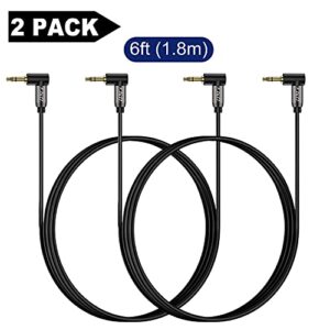 J&D (2 Pack Gold Plated 3.5mm Stereo Audio Aux Cable 90 Degree Right Angle Compatible for iPhone, Galaxy, Speakers and All Other Devices, 6 Feet