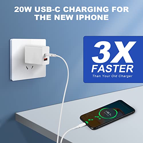 USB C Wall Charger Block 20W, Dual Port PD Power Delivery Fast Type C Charging, for 14 13 12 Pro Max 14 Pro 12 Mini 14 11 Pro Max 14 Plus 11 SE X XS Cube