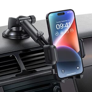 wmrise car cell phone holder mount: strong suction cup dashboard windshield phone holder, adjustabletelescopic arm dash phone mount compatible with iphone, samsung, moto, huawei, nokia, lg and more