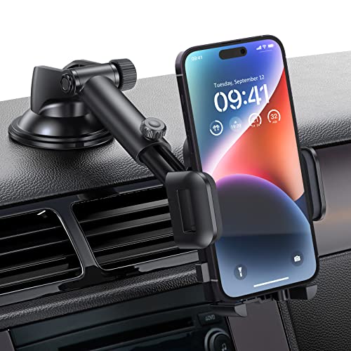 WMRISE Car Cell Phone Holder Mount: Strong Suction Cup Dashboard Windshield Phone Holder, AdjustableTelescopic Arm Dash Phone Mount Compatible with iPhone, Samsung, Moto, Huawei, Nokia, LG and More