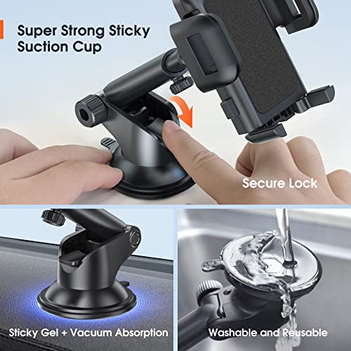 WMRISE Car Cell Phone Holder Mount: Strong Suction Cup Dashboard Windshield Phone Holder, AdjustableTelescopic Arm Dash Phone Mount Compatible with iPhone, Samsung, Moto, Huawei, Nokia, LG and More