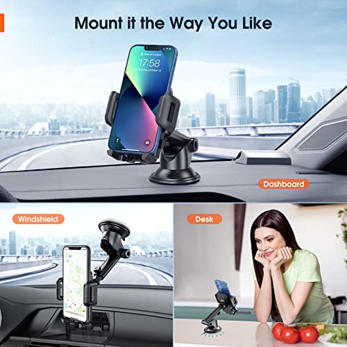WMRISE Car Cell Phone Holder Mount: Strong Suction Cup Dashboard Windshield Phone Holder, AdjustableTelescopic Arm Dash Phone Mount Compatible with iPhone, Samsung, Moto, Huawei, Nokia, LG and More