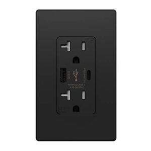 elegrp 36w quick charge usb wall outlet, type a & type c power delivery and quick charge for iphone/ipad/samsung/lg/htc/android, 20a usb receptacle, ul listed, w/wall plate, 1 pack, matte black