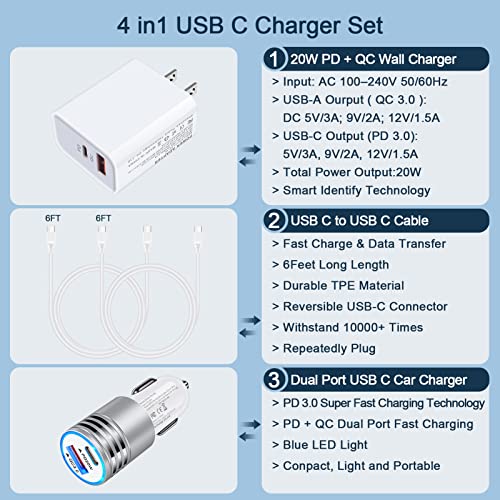 Android USB C Google Pixel 7 Fast Wall Charger for Google Pixel 7 Pro 6a 6 Pro 5a 5 4a 4 XL 3a 3 XL 2,Samsung S23 S22 S21 A14 A04S A53 A13,20W Fast Charging Block 38W Car Charger 6ft Type C to C Cable