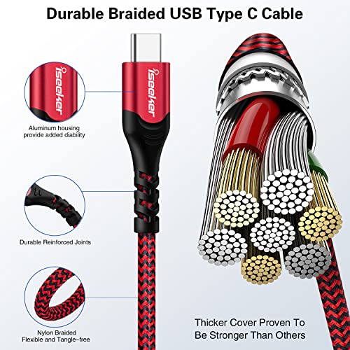 iSeekerKit USB C Cable 1.5FT [3Pack], Short USB A to USB C Cable Fast Charging Data Sync Cord Compatible for Samsung Galaxy S20 S10 S9 S8 Note 9 8, LG G8 G7, Google Pixel 2XL-Red