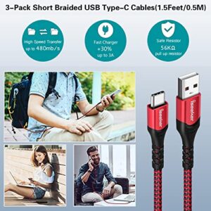 iSeekerKit USB C Cable 1.5FT [3Pack], Short USB A to USB C Cable Fast Charging Data Sync Cord Compatible for Samsung Galaxy S20 S10 S9 S8 Note 9 8, LG G8 G7, Google Pixel 2XL-Red