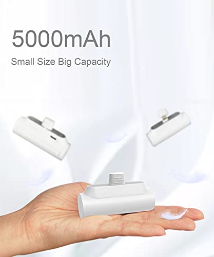 UNRMZIU Power Bank Portable Charger with Built in Connector 5000mAh Compact External Battery Pack Compatible with iPhone13/13 mini/13 Pro Max/12/12 mini/12 Pro/SE 2020/11/11Pro/XS/XR/X/8/8(White)