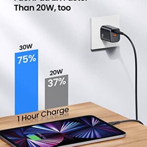 USB C Charger, SAFUEL 30W PD QC 3.0 Fast Charging 2 Ports Wall Charger [USB C+USB A], Quick Charge Power Adapter for iPhone 14 13 12 11 Pro Samsung S21 S20 Note 20 iPad Mini Google LG Tablets AirPods