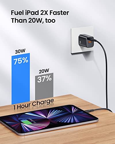 USB C Charger, SAFUEL 30W PD QC 3.0 Fast Charging 2 Ports Wall Charger [USB C+USB A], Quick Charge Power Adapter for iPhone 14 13 12 11 Pro Samsung S21 S20 Note 20 iPad Mini Google LG Tablets AirPods