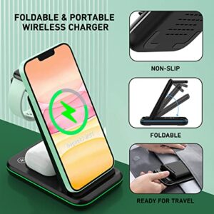 Wireless Charging Station,3 in 1 Fast Wireless Charger Stand Qi-Certified Foldable Charging Stand Dock for iPhone13/12/11/Pro/Max/X/XS, Airpods Pro/3/2/,iWatch Series 2-7 (with Adapter)