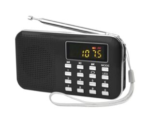 leting radios portable am fm with mp3 speaker, portable radio support micro sd/tf card/usb/music recording,rechargeable battery powered am fm radio,mini radio with best reception (black)