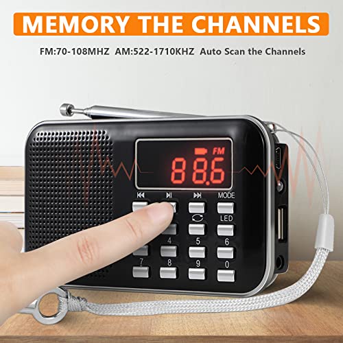 Leting Radios Portable AM FM with MP3 Speaker, Portable Radio Support Micro SD/TF Card/USB/Music Recording,Rechargeable Battery Powered AM FM Radio,Mini Radio with Best Reception (Black)