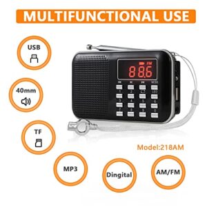 Leting Radios Portable AM FM with MP3 Speaker, Portable Radio Support Micro SD/TF Card/USB/Music Recording,Rechargeable Battery Powered AM FM Radio,Mini Radio with Best Reception (Black)