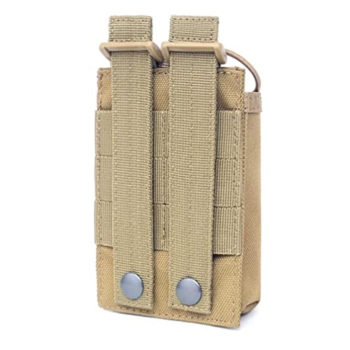 Molle Radio Pouch Case - Tactical Radio Holster Military Heavy Duty Radios Holder Bag for Two Ways Walkie Talkies Adjustable Storage with Tan Extra USA Flag Patch