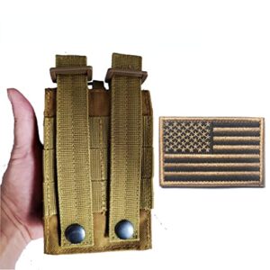 Molle Radio Pouch Case - Tactical Radio Holster Military Heavy Duty Radios Holder Bag for Two Ways Walkie Talkies Adjustable Storage with Tan Extra USA Flag Patch