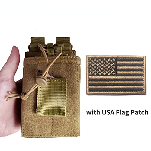 Molle Radio Pouch Case - Tactical Radio Holster Military Heavy Duty Radios Holder Bag for Two Ways Walkie Talkies Adjustable Storage with Tan Extra USA Flag Patch