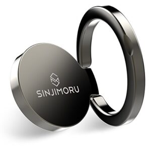 sinjimoru phone ring holder & finger ring stand 360° rotation, phone grip kickstand for iphone attachable to magnetic car mount finger loop for cell phone. ringo mini metallic black