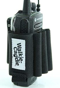 walkie caddie (white) – accessory pouch for walkie talkies | for motorola cp 200 and most other walkie talkies | black with white bungee