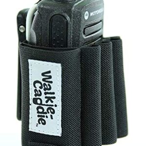 Walkie Caddie (White) - Accessory Pouch for Walkie Talkies | for Motorola CP 200 and Most Other Walkie Talkies | Black with White Bungee