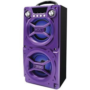 sylvania sp328-purple, portable speaker with bluetooth, connect to iphone, ipad or android, double subwoofer heavy bass, perfect for events, purple