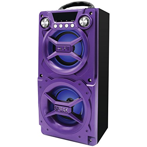 Sylvania SP328-Purple, Portable Speaker with Bluetooth, Connect to iPhone, iPad or Android, Double Subwoofer Heavy Bass, Perfect for Events, Purple