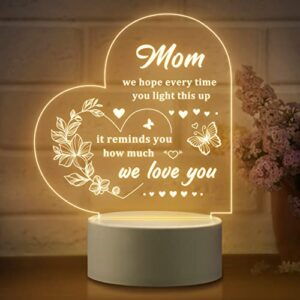 birthday gifts for mom, mothers day gifts from daughter or son – mom gifts for mothers day – to my mom night light engraved with saying, best christmas gifts for mom or step mother