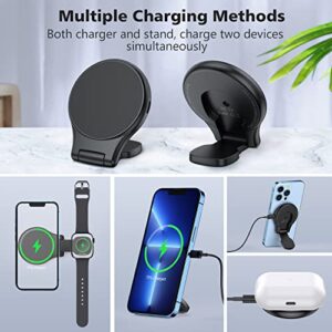 3 in 1 Magnetic Wireless Charger, Foldable Dual Magnetic Fast Wireless Charging Station Stand Pad Compatible with iPhone 14/13/12/Apple Watch Ultra/8/7/6/5/4/3/2/1/SE/AirPods/MagSafe Charger