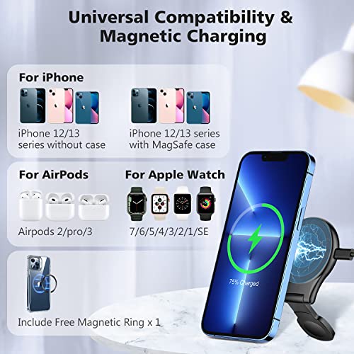 3 in 1 Magnetic Wireless Charger, Foldable Dual Magnetic Fast Wireless Charging Station Stand Pad Compatible with iPhone 14/13/12/Apple Watch Ultra/8/7/6/5/4/3/2/1/SE/AirPods/MagSafe Charger