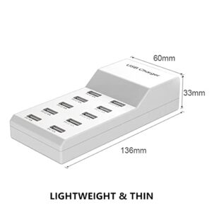 USB Charging Station Portable Charger USB Wall Charger Smart Charging Power Hub for Multiple Device 10-Port Desktop Charger 50W Charging Station Safe Block Compact for iPhone iPad Mobile Phone Tablet