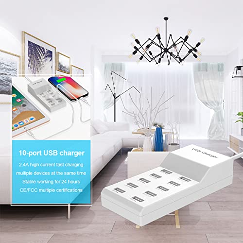 USB Charging Station Portable Charger USB Wall Charger Smart Charging Power Hub for Multiple Device 10-Port Desktop Charger 50W Charging Station Safe Block Compact for iPhone iPad Mobile Phone Tablet