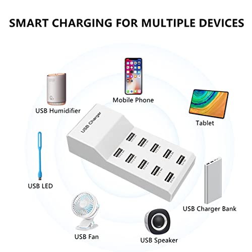 USB Charging Station Portable Charger USB Wall Charger Smart Charging Power Hub for Multiple Device 10-Port Desktop Charger 50W Charging Station Safe Block Compact for iPhone iPad Mobile Phone Tablet