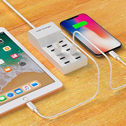 USB Charging Station Portable Charger USB Wall Charger Smart Charging Power Hub for Multiple Device 10-Port Desktop Charger 50W Charging Station Safe Block Compact for iPhone iPad Mobile Phone Tablet