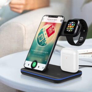 Wireless Charging Station, 3 in 1 Fast Wireless Charger Stand with Adapter for AirPods/iWatch Series 5/4/3/2/1, QI Wireless Charger Compatible with iPhone 14/13/12/11/ Pro/Max/XS Max/XS XR