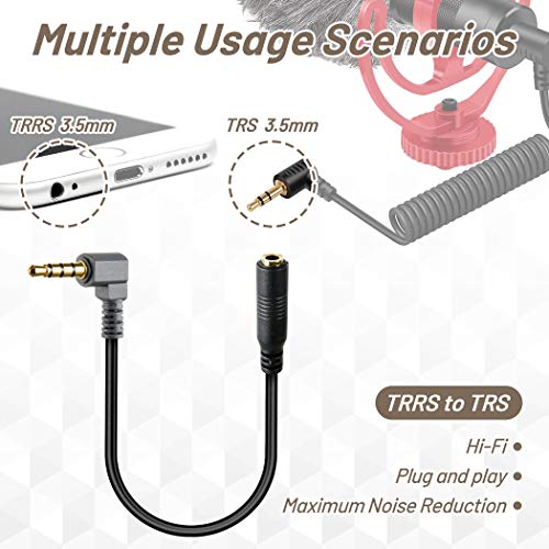 Sound harbor TRS to TRRS Adapter 3.5mm Microphone Converter Patch Cable Male to Female Audio Mic Cables for Mic to iPhone Android Smart Phones and iPad Tablets