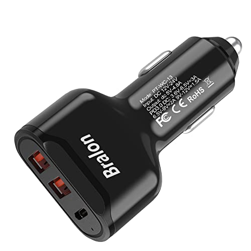 USB C Car Charger,Bralon 44W(20W PD 3.0 & Dual USB-A 24W/4.8A) Rapid Car Charger Adapter Compatible with Phone 12/12 Pro(Max)/12 mini/11/11 Pro(Max)/XS/XR/X/8/7,Galaxy Note S10 S9 S8 S7 & More