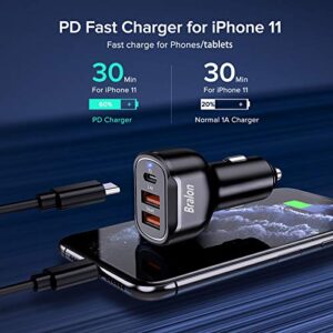 USB C Car Charger,Bralon 44W(20W PD 3.0 & Dual USB-A 24W/4.8A) Rapid Car Charger Adapter Compatible with Phone 12/12 Pro(Max)/12 mini/11/11 Pro(Max)/XS/XR/X/8/7,Galaxy Note S10 S9 S8 S7 & More