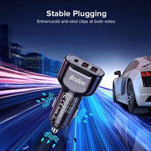 USB C Car Charger,Bralon 44W(20W PD 3.0 & Dual USB-A 24W/4.8A) Rapid Car Charger Adapter Compatible with Phone 12/12 Pro(Max)/12 mini/11/11 Pro(Max)/XS/XR/X/8/7,Galaxy Note S10 S9 S8 S7 & More