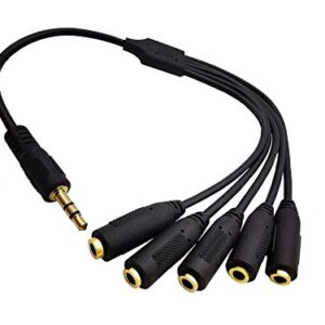 Traodin 3.5mm Splitter Cable, 1/8" TRS 3Pole 1 Male to 5 Female Audio Stereo Splitter Extension Cable 1 Input 5 Output for Headset 3.5mm Audio Headphone Cord(1Pcs) (3.5mm TRS 1M/5F)