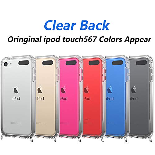 iPod Touch 7 Case, iPod Touch 6 Case, iPod Touch 5 Case with Neck Cord Lanyard Strap, OWKEY Full Body Crystal Clear Case with Built in Screen Protector, Shock Drop Proof Slim Fit Cover for Christmas