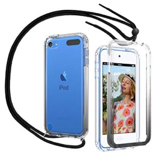ipod touch 7 case, ipod touch 6 case, ipod touch 5 case with neck cord lanyard strap, owkey full body crystal clear case with built in screen protector, shock drop proof slim fit cover for christmas