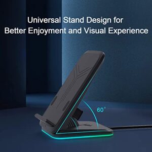 RGB Wireless Phone Charger, 15W Fast Charging Stand Qi Charger Pad for iPhone 14/13/SE/12/11/X/XR/8/Pro Max/Plus/Mini, Samsung Galaxy S22/S21+/S20/S10/Z Flip/Z Fold/Ultra/Note/FE/PC Gaming Setup