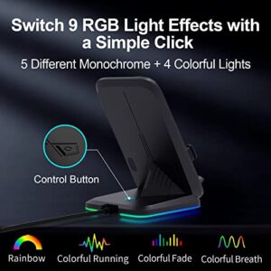 RGB Wireless Phone Charger, 15W Fast Charging Stand Qi Charger Pad for iPhone 14/13/SE/12/11/X/XR/8/Pro Max/Plus/Mini, Samsung Galaxy S22/S21+/S20/S10/Z Flip/Z Fold/Ultra/Note/FE/PC Gaming Setup