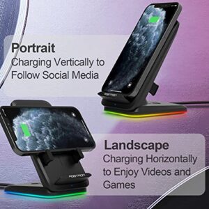 RGB Wireless Phone Charger, 15W Fast Charging Stand Qi Charger Pad for iPhone 14/13/SE/12/11/X/XR/8/Pro Max/Plus/Mini, Samsung Galaxy S22/S21+/S20/S10/Z Flip/Z Fold/Ultra/Note/FE/PC Gaming Setup