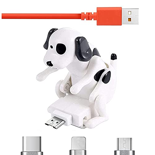 AWMSKONG Funny Humping Dog Fast Charger Cable,Portable Stray Dog Charging Cable,Dog Toy Smartphone USB Cable Charger,for iPhone Android Type-C Various Models Phones. (White, Micro USB)