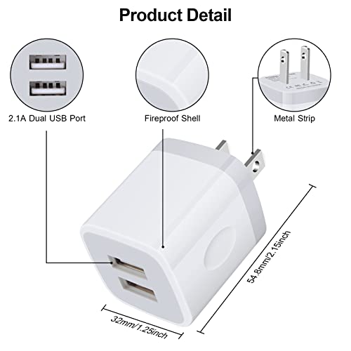 2.1A Dual Port USB Wall Fast Charger Block for iPhone 14 13 12 11 Pro Max,2Pack Android Phone USB Cube Power Adapter Charger Plug for Samsung Galaxy S23 S22 Ultra S21 A54 A34 A53 A14 5G,Pixel 7 Pro 6a
