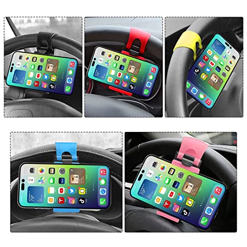 YOGEIER Car Steering Pad Phone Holder, Car Phone Holder, Compatible with iPhone 14, 13/12 Pro, Xs, Samsung and More Devices, Universal All Vehicles Steering Phone Dock (Black)