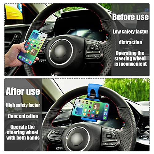 YOGEIER Car Steering Pad Phone Holder, Car Phone Holder, Compatible with iPhone 14, 13/12 Pro, Xs, Samsung and More Devices, Universal All Vehicles Steering Phone Dock (Black)