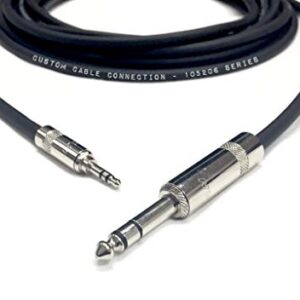 1 Foot Pro Audio 1/4 inch (6.35mm) TRS to 1/8 inch (3.5mm) TRS Balanced Cable by Custom Cable Connection